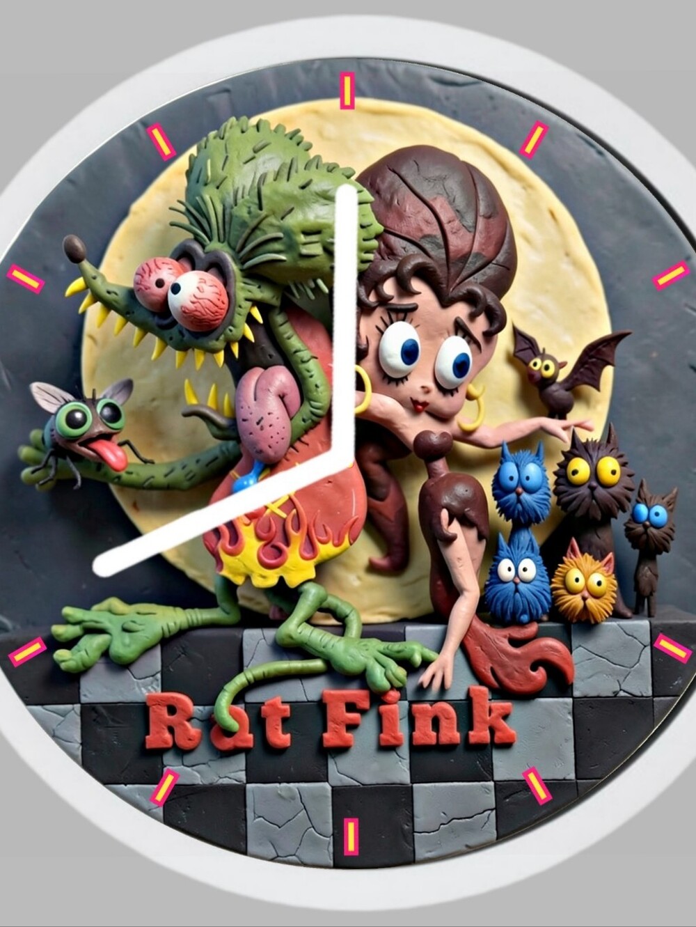 Rat Fink Scoundrel And Betty Boop Kustom Kulture Halloween Art Clock